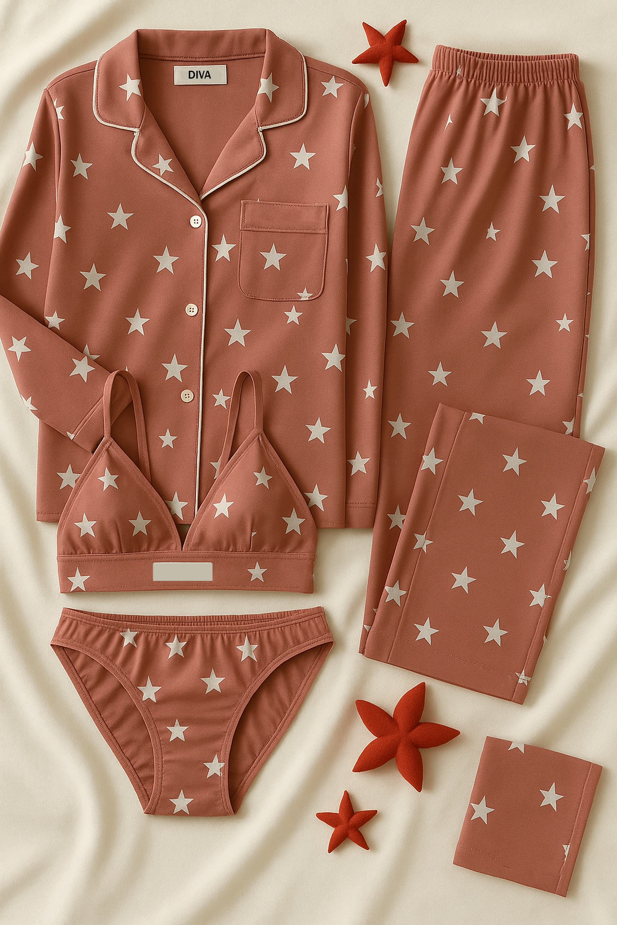 Light Maroon Love Night Suit & Bra Penty Set Combo for Women's
